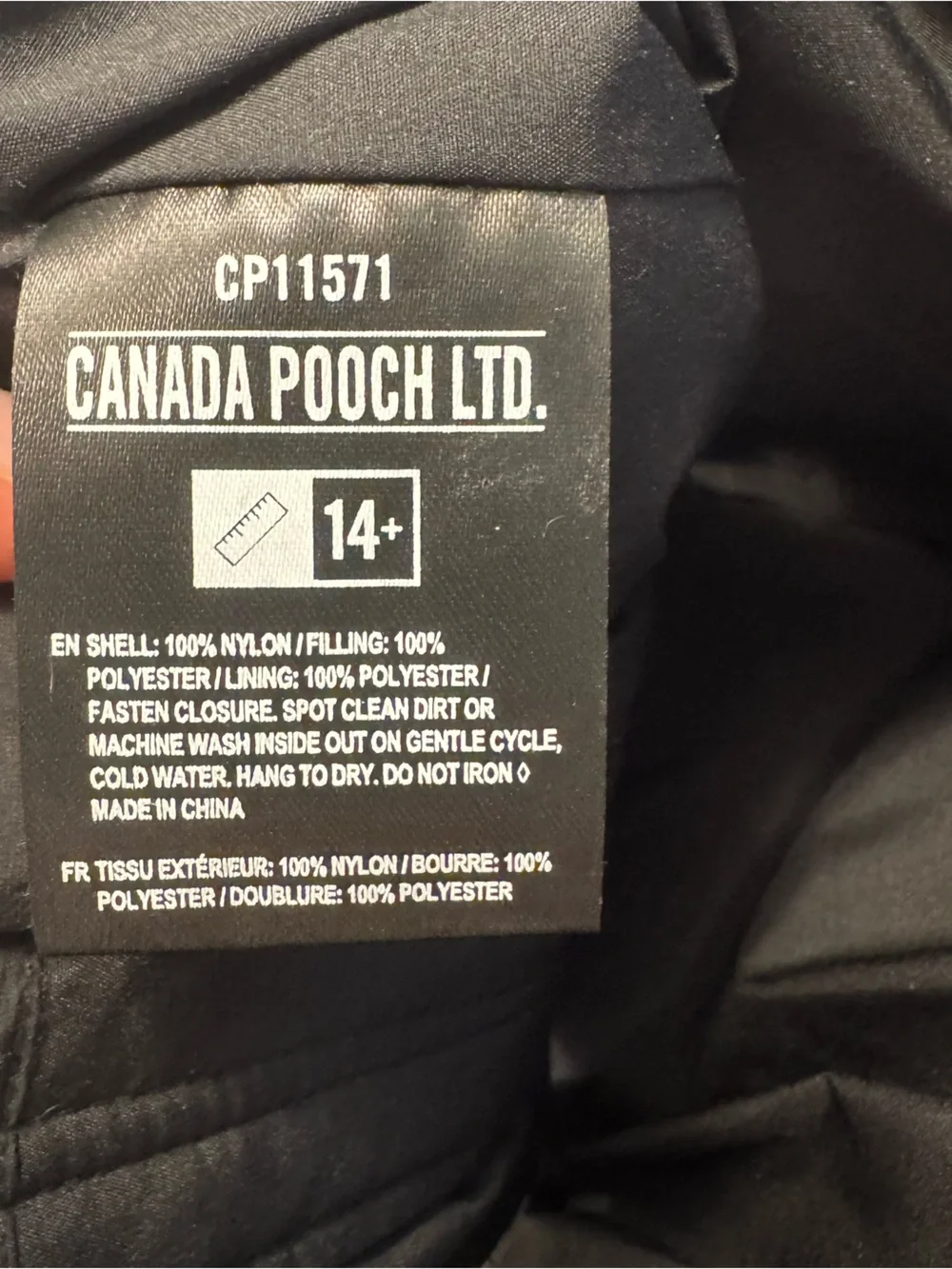 NWOT Canada Pooch Black Waterproof Puffer Size 14+
